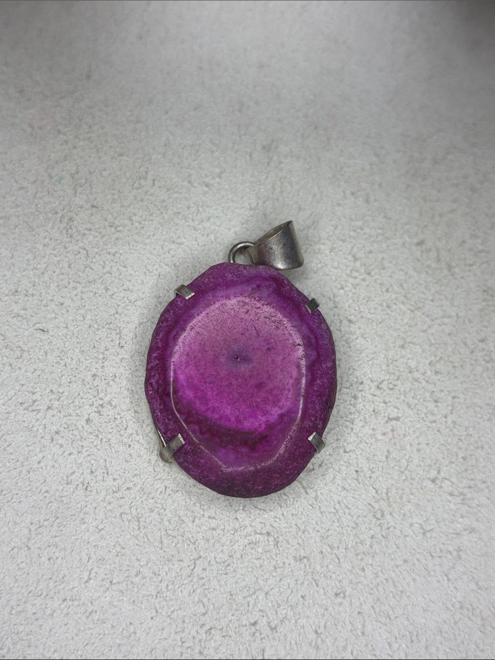 pink solar, quartz, oval shaped silver plated pendant